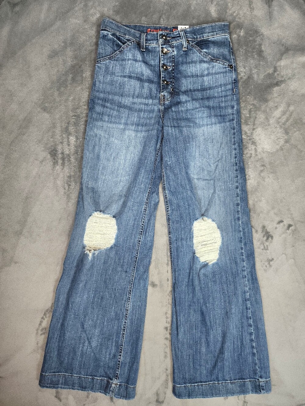 Women’s Light Blue Distressed Wide-Leg Jeans
